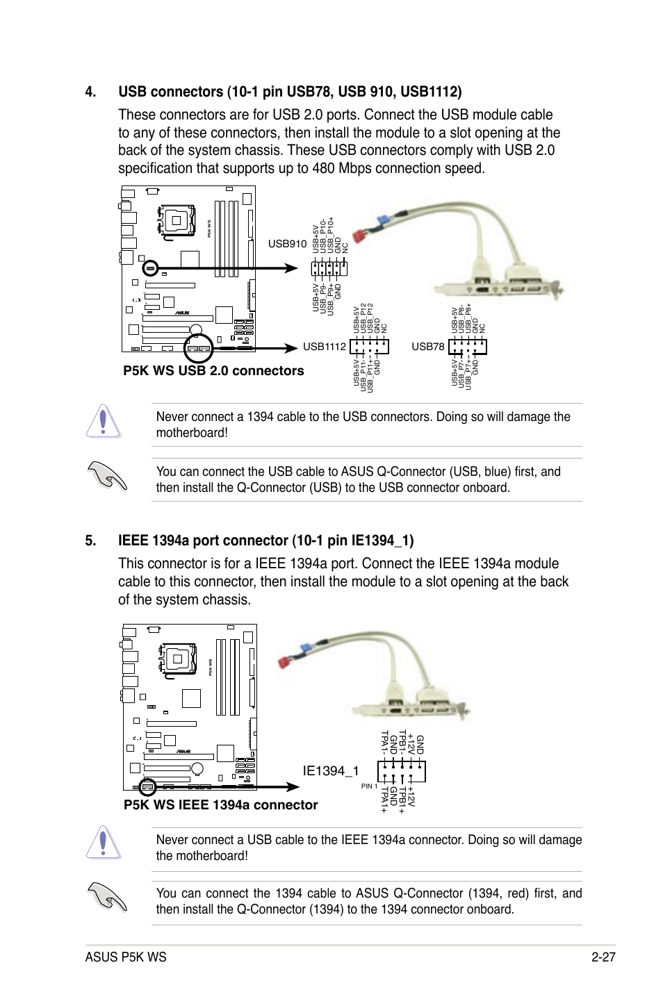 Asus p5k ws 2-27, P5k ws usb 2.0 connectors | Asus P5K WS User Manual | Page 49 / 148