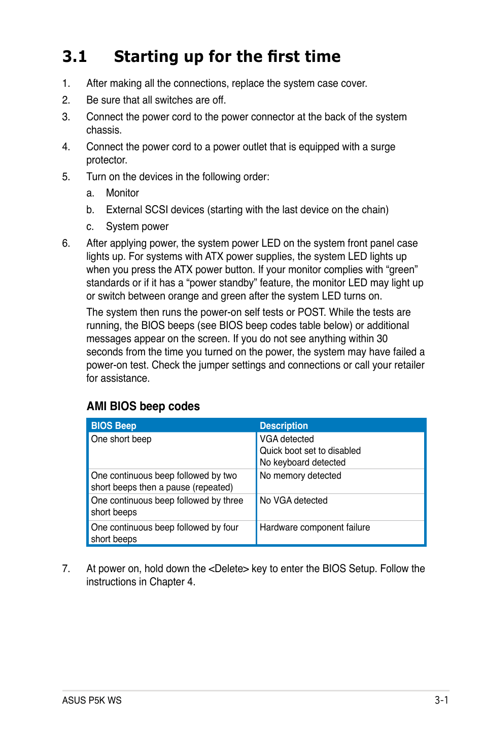 1 starting up for the first time | Asus P5K WS User Manual | Page 59 / 148