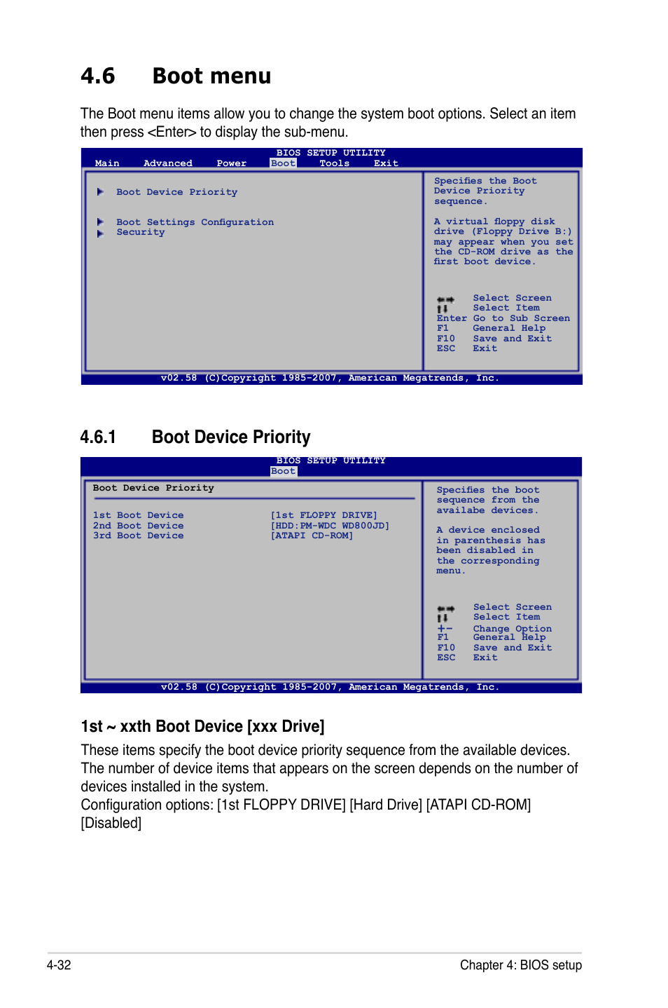 6 boot menu, 1 boot device priority, 1st ~ xxth boot device [xxx drive | Asus P5K WS User Manual | Page 94 / 148