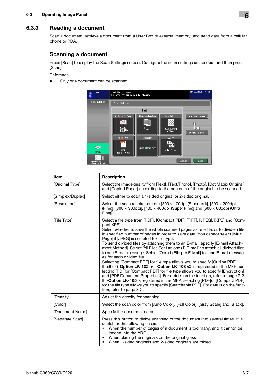 3 reading a document, Scanning a document, Reading a document -7 scanning a document -7 | Konica Minolta BIZHUB C360 User Manual | Page 57 / 111