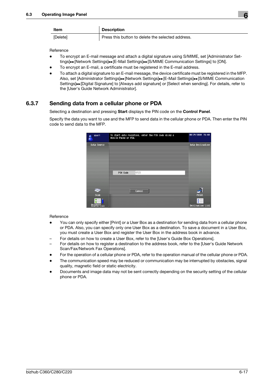 7 sending data from a cellular phone or pda, Sending data from a cellular phone or pda -17 | Konica Minolta BIZHUB C360 User Manual | Page 67 / 111