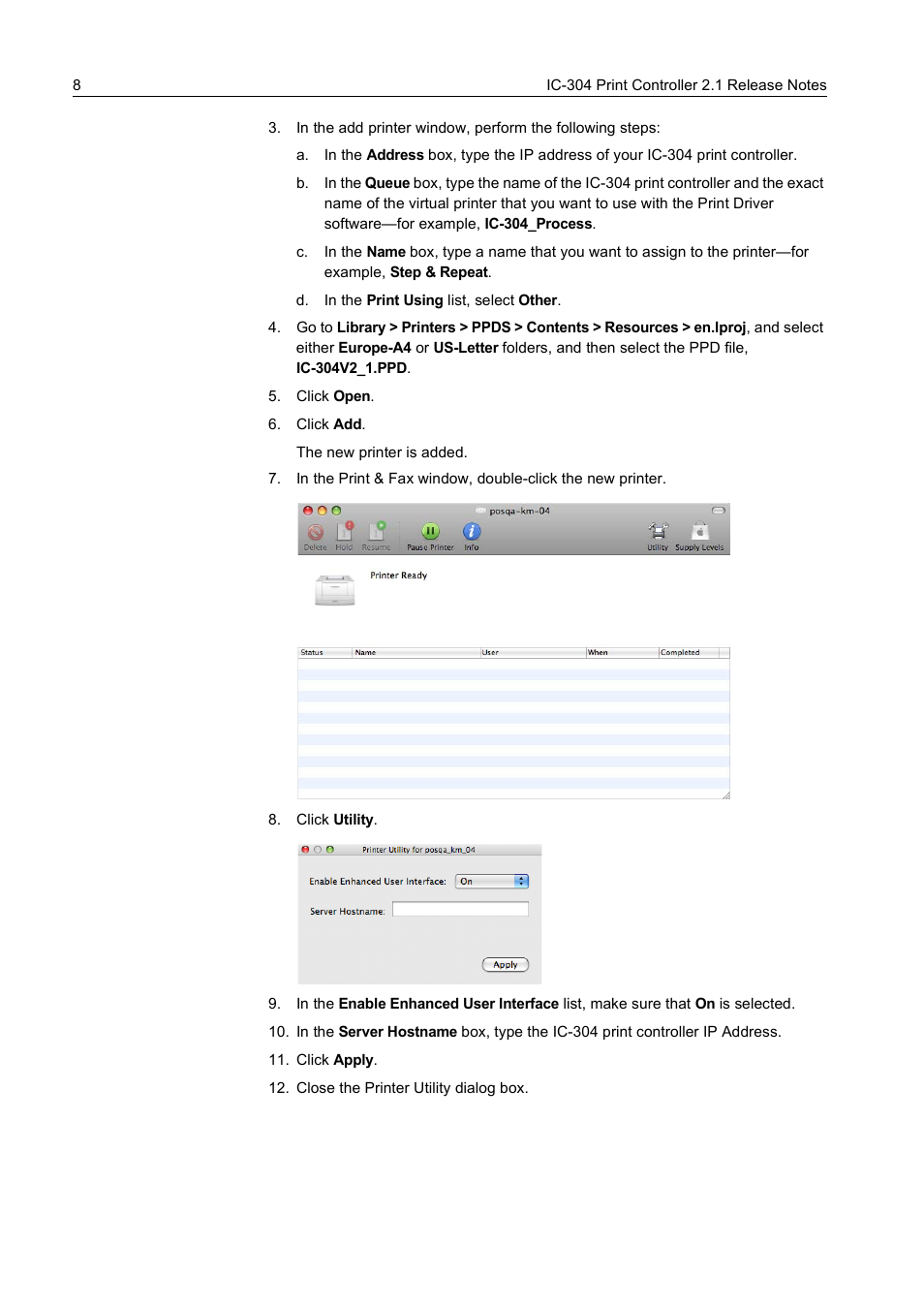 D. in the print using list, select other, Click open, Click add | Click utility, Click apply, Close the printer utility dialog box | Konica Minolta bizhub PRO C65hc User Manual | Page 14 / 38