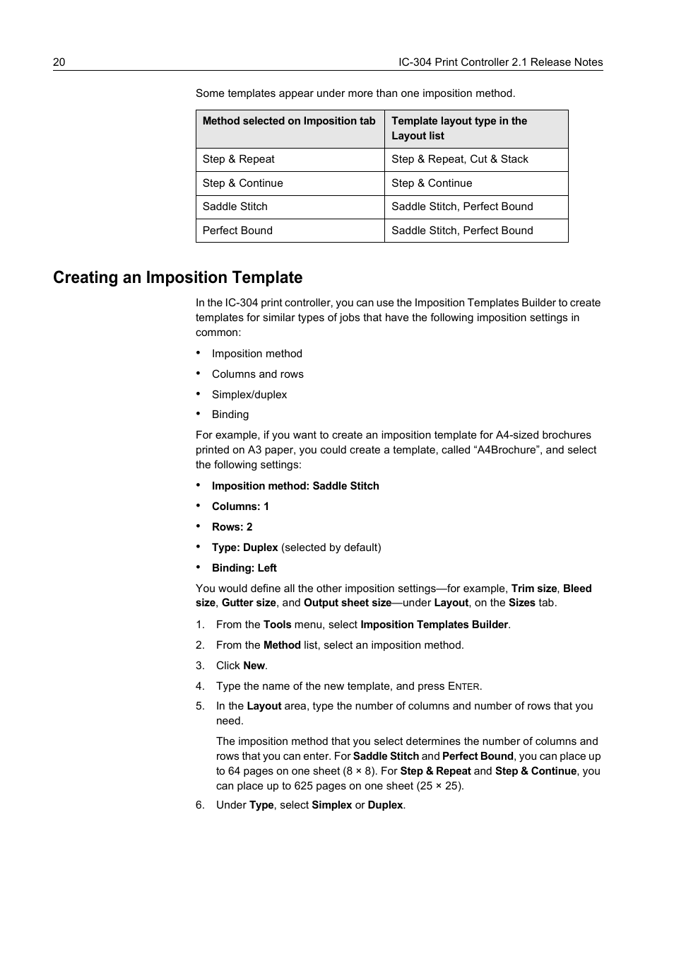 Creating an imposition template, From the method list, select an imposition method, Click new | Type the name of the new template, and press enter, Under type, select simplex or duplex | Konica Minolta bizhub PRO C65hc User Manual | Page 26 / 38