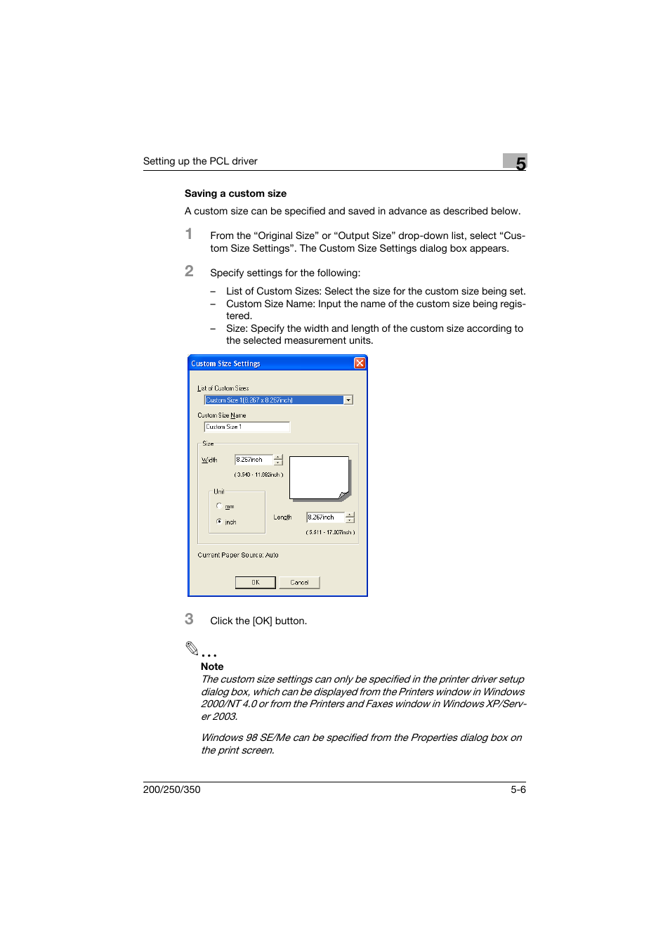 Saving a custom size, Saving a custom size -6 | Konica Minolta bizhub 200 User Manual | Page 129 / 382