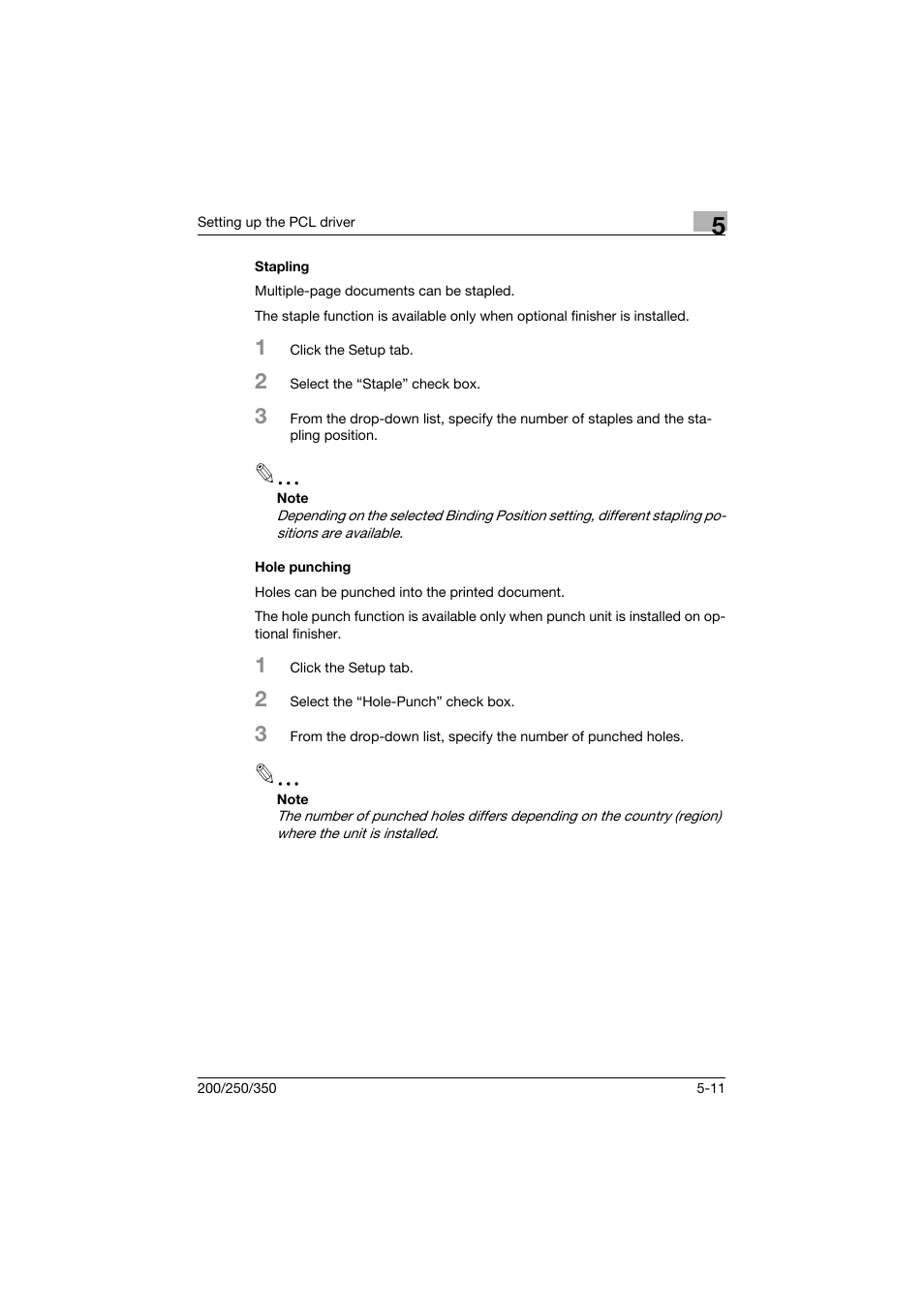 Stapling, Hole punching, Stapling -11 hole punching -11 | Konica Minolta bizhub 200 User Manual | Page 134 / 382