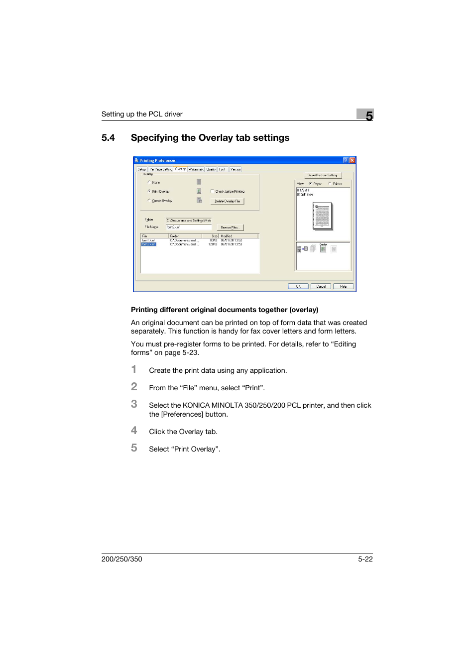 4 specifying the overlay tab settings, Specifying the overlay tab settings -22 | Konica Minolta bizhub 200 User Manual | Page 145 / 382