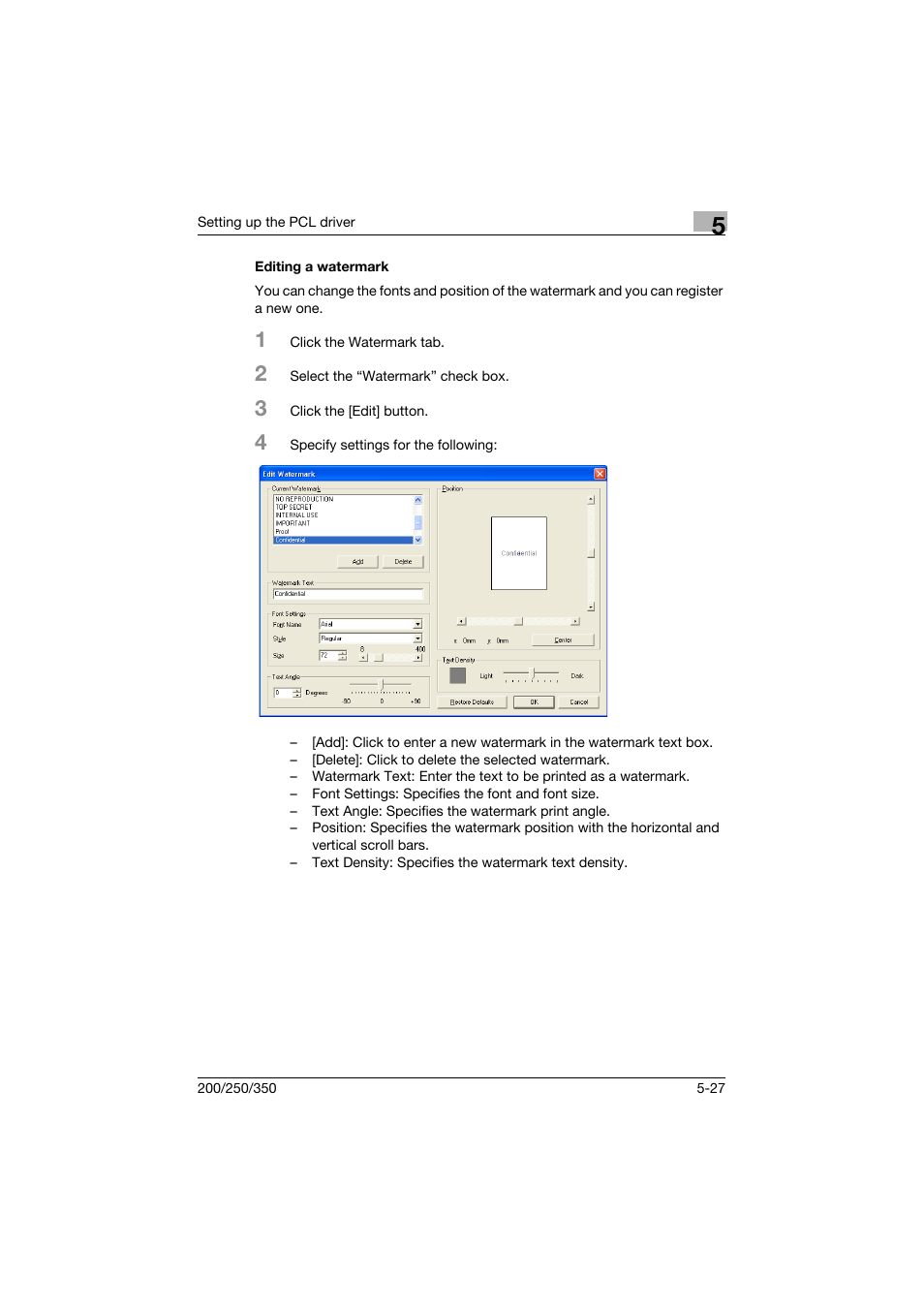 Editing a watermark, Editing a watermark -27 | Konica Minolta bizhub 200 User Manual | Page 150 / 382