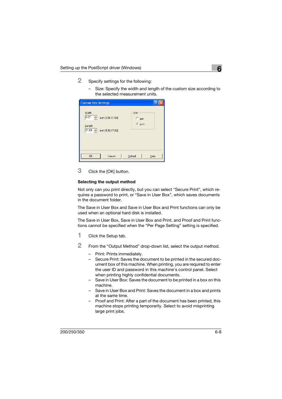 Selecting the output method, Selecting the output method -8 | Konica Minolta bizhub 200 User Manual | Page 167 / 382