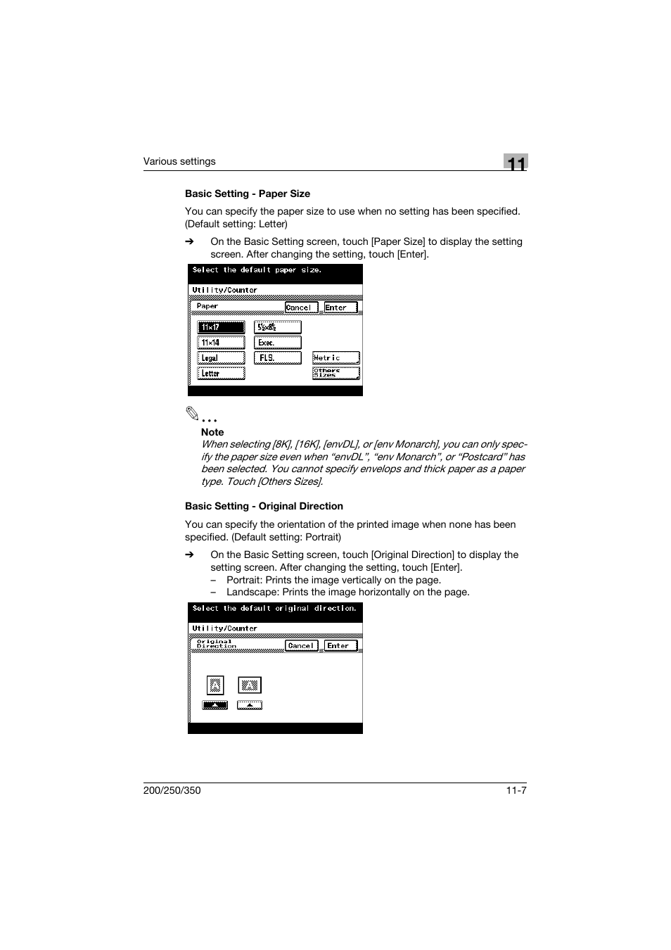 Basic setting - paper size, Basic setting - original direction | Konica Minolta bizhub 200 User Manual | Page 274 / 382