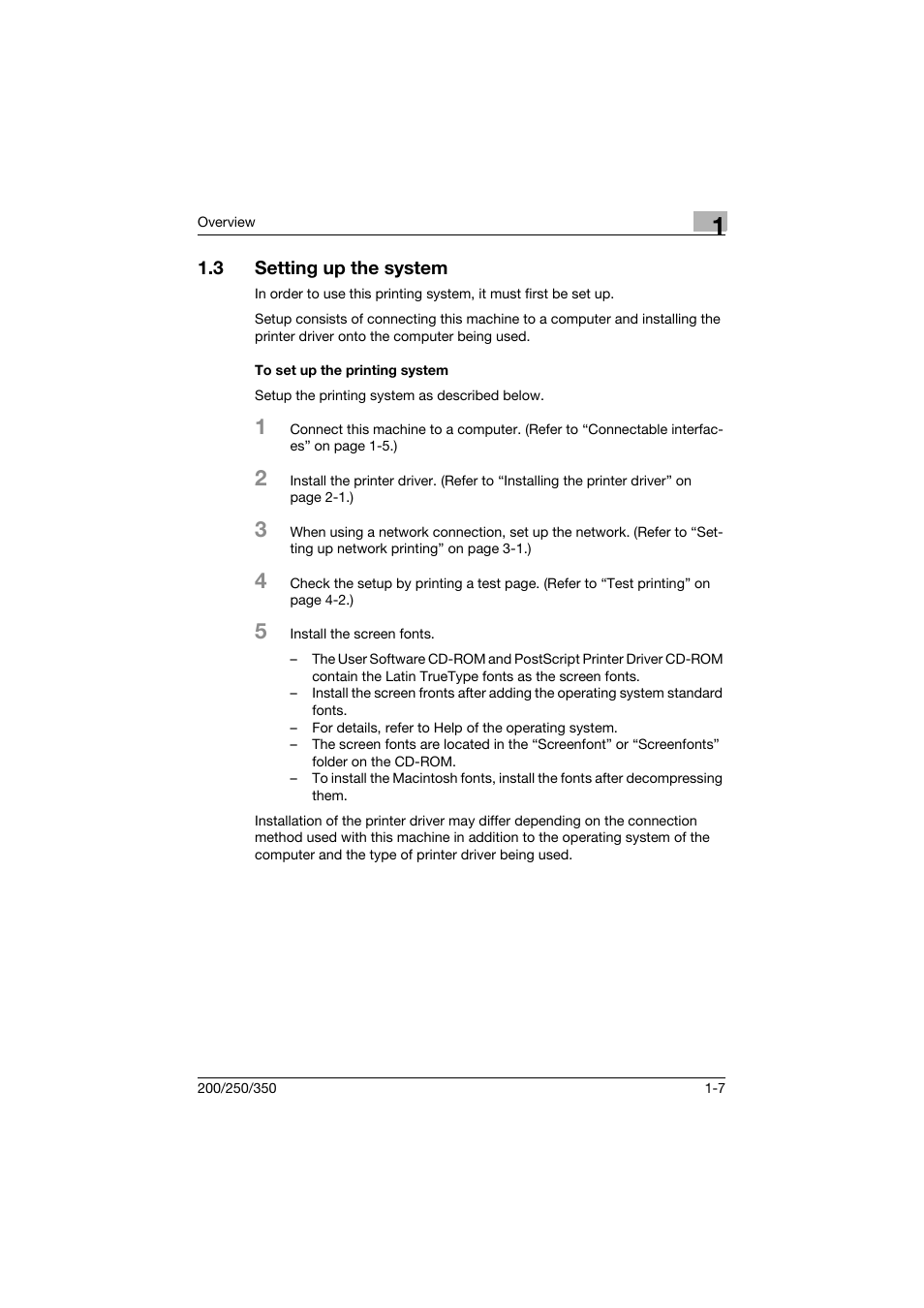 3 setting up the system, To set up the printing system, Setting up the system -7 | To set up the printing system -7 | Konica Minolta bizhub 200 User Manual | Page 30 / 382