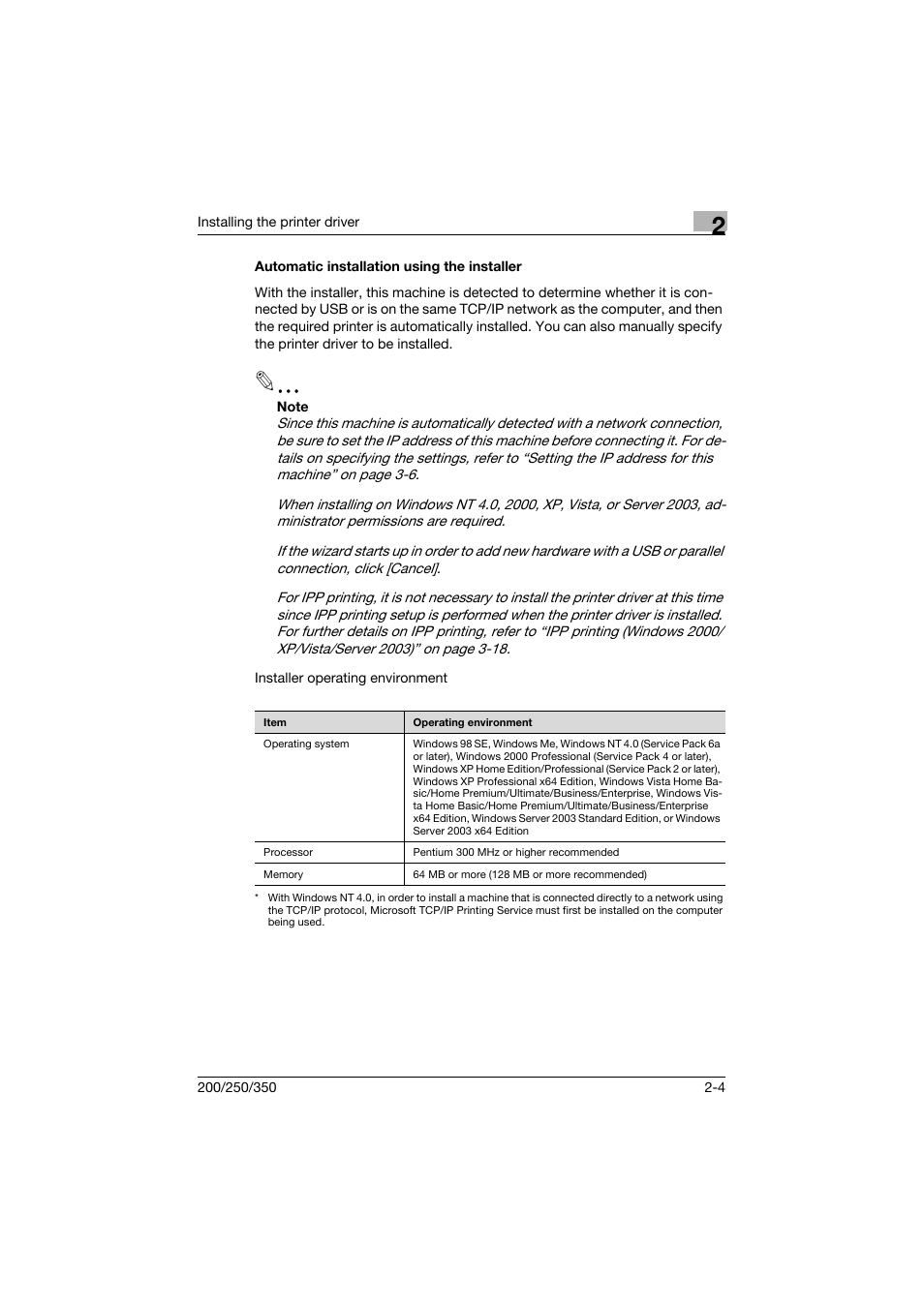 Automatic installation using the installer, Automatic installation using the installer -4 | Konica Minolta bizhub 200 User Manual | Page 35 / 382