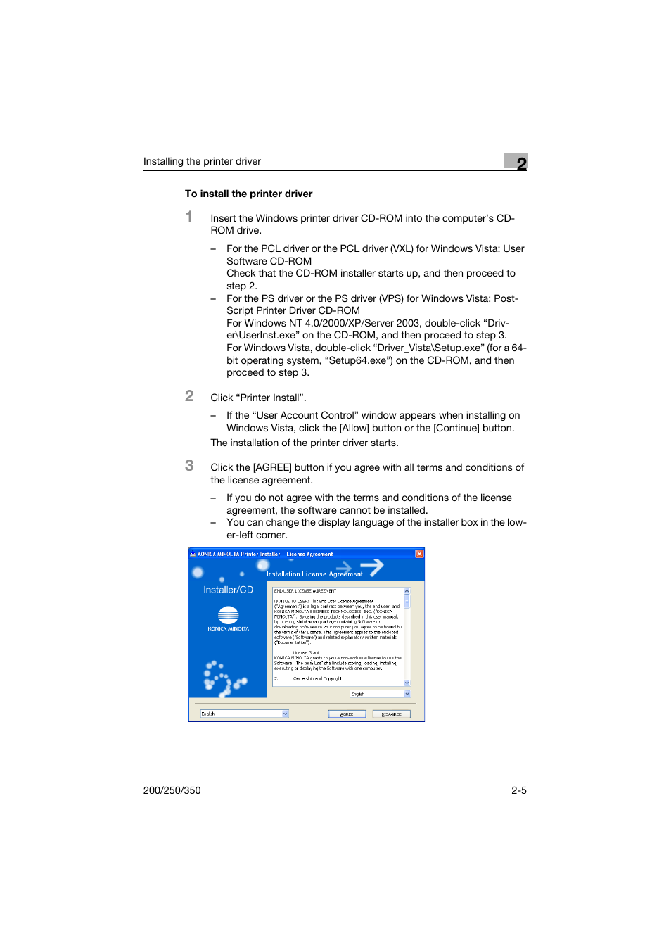 To install the printer driver, To install the printer driver -5 | Konica Minolta bizhub 200 User Manual | Page 36 / 382