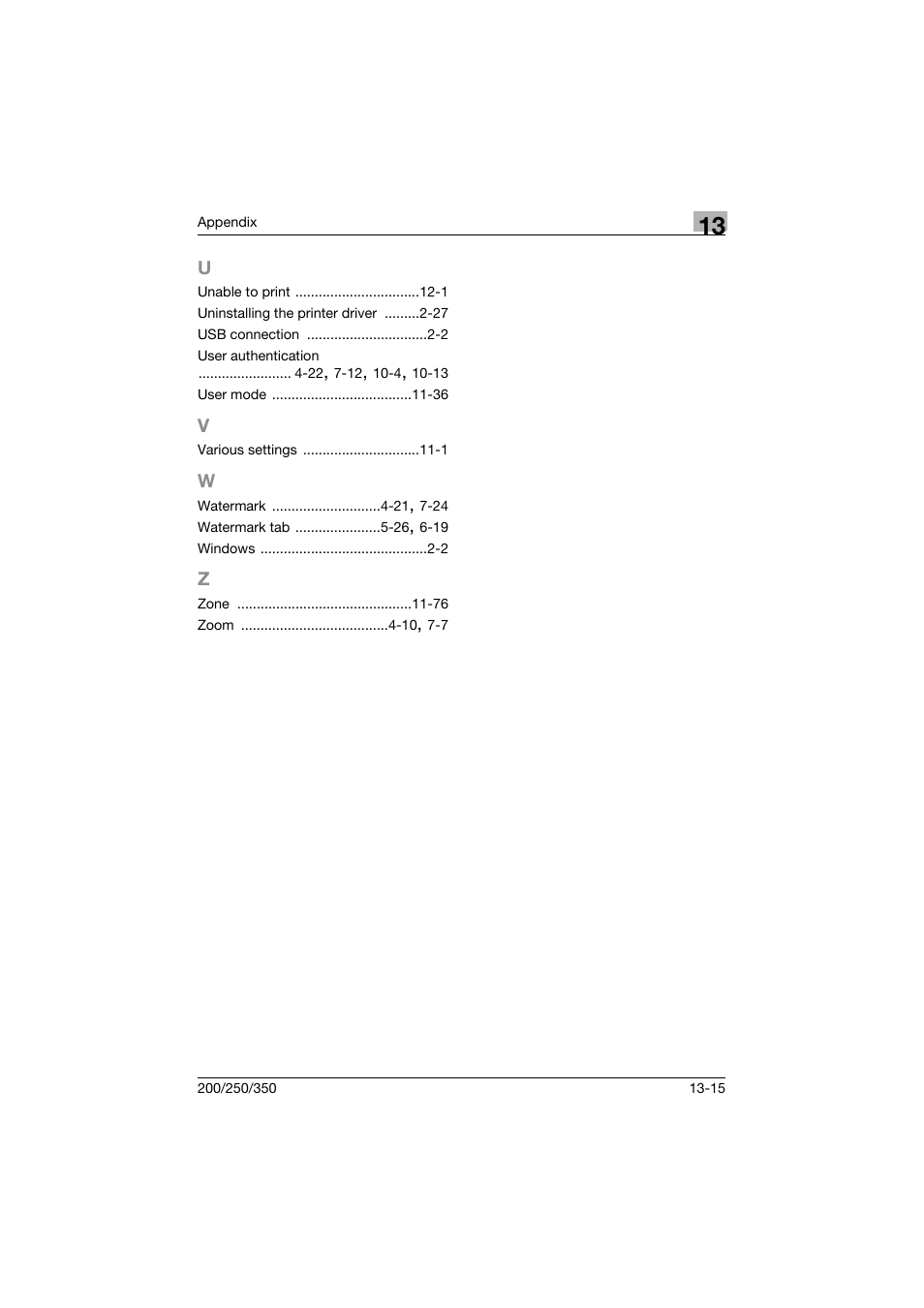 U to z | Konica Minolta bizhub 200 User Manual | Page 380 / 382