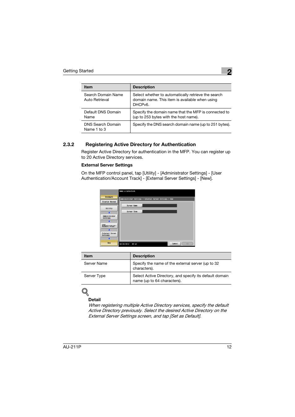 2 registering active directory for authentication, Registering active directory for authentication | Konica Minolta bizhub 364e User Manual | Page 13 / 72