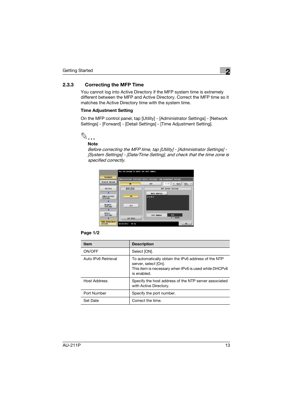 3 correcting the mfp time, Correcting the mfp time | Konica Minolta bizhub 364e User Manual | Page 14 / 72