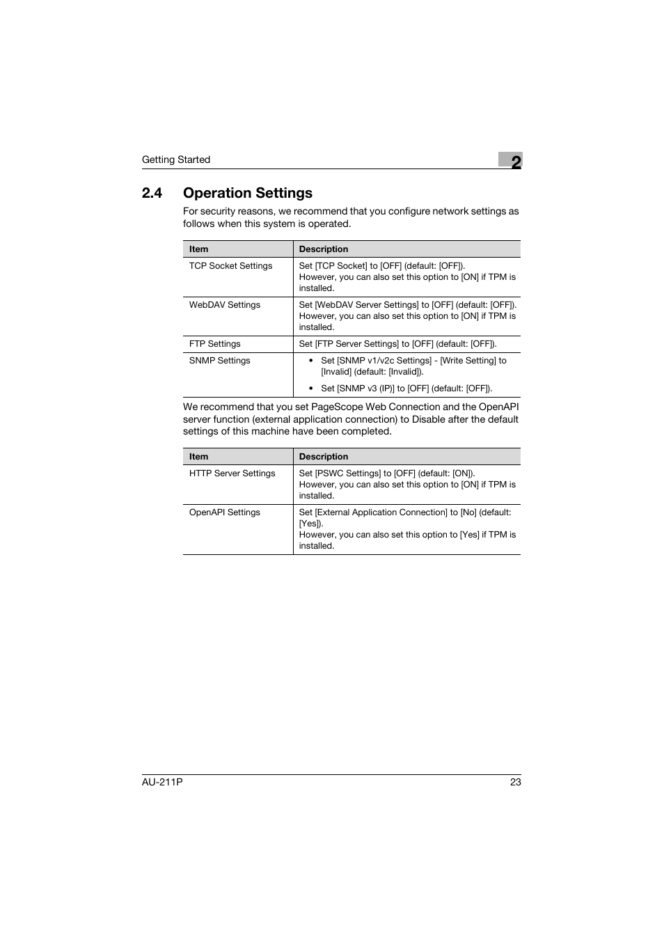 4 operation settings, Operation settings | Konica Minolta bizhub 364e User Manual | Page 24 / 72