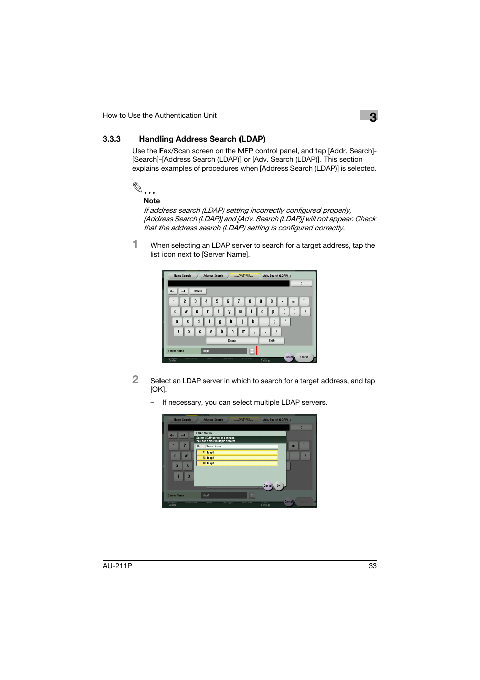 3 handling address search (ldap), Handling address search (ldap) | Konica Minolta bizhub 364e User Manual | Page 34 / 72