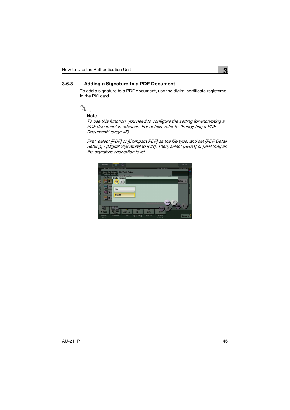 3 adding a signature to a pdf document, Adding a signature to a pdf document | Konica Minolta bizhub 364e User Manual | Page 47 / 72