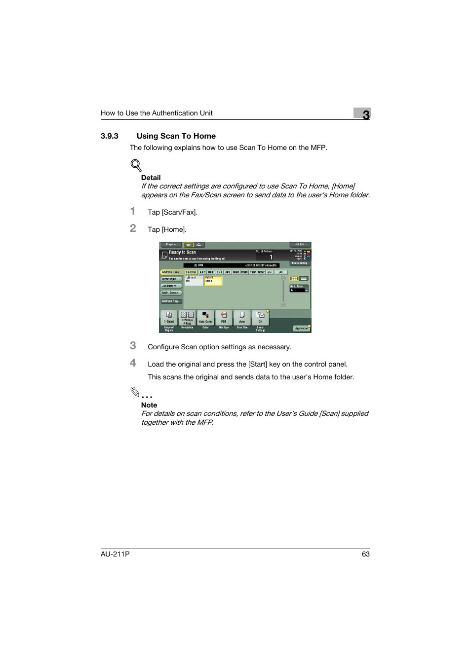3 using scan to home, Using scan to home | Konica Minolta bizhub 364e User Manual | Page 64 / 72