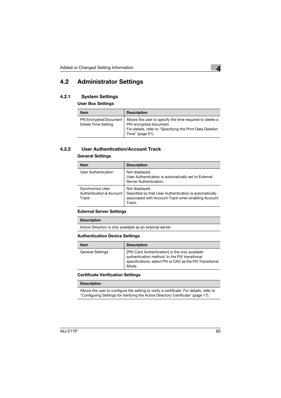 2 administrator settings, 1 system settings, 2 user authentication/account track | Administrator settings, System settings, User authentication/account track | Konica Minolta bizhub 364e User Manual | Page 66 / 72