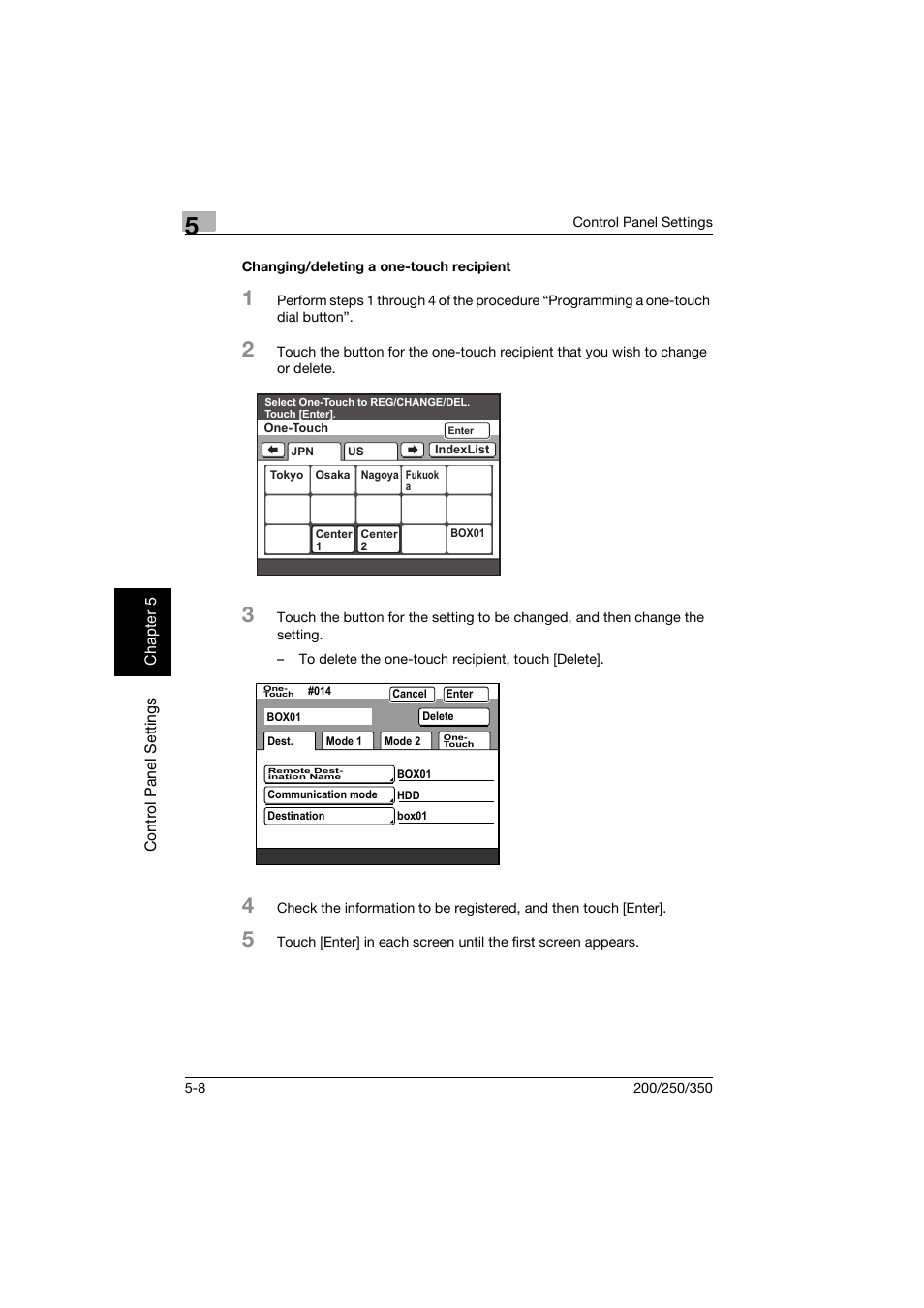 Changing/deleting a one-touch recipient, Changing/deleting a one-touch recipient -8 | Konica Minolta bizhub 200 User Manual | Page 115 / 204