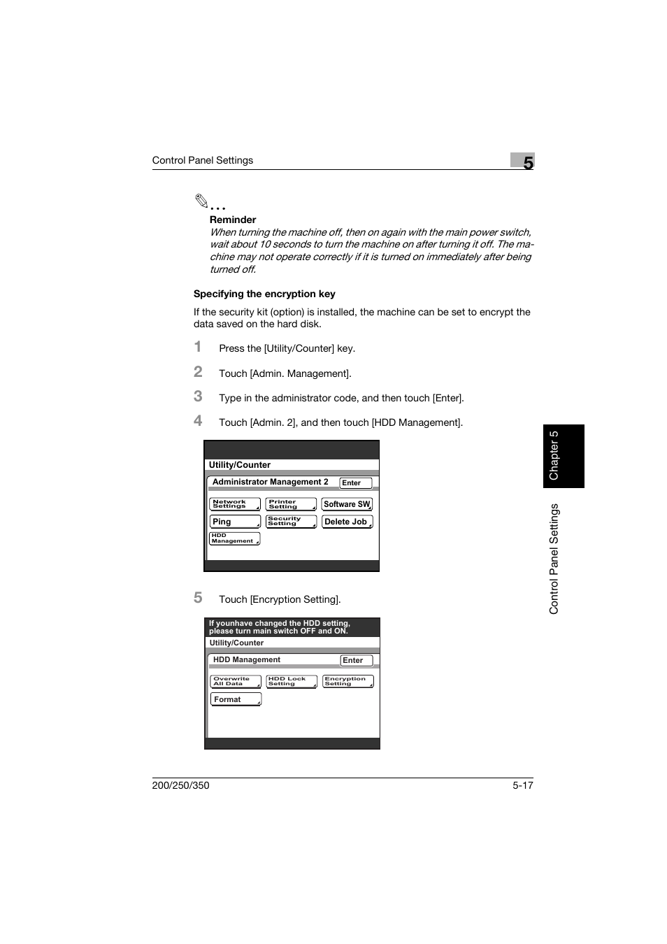 Specifying the encryption key, Specifying the encryption key -17 | Konica Minolta bizhub 200 User Manual | Page 124 / 204