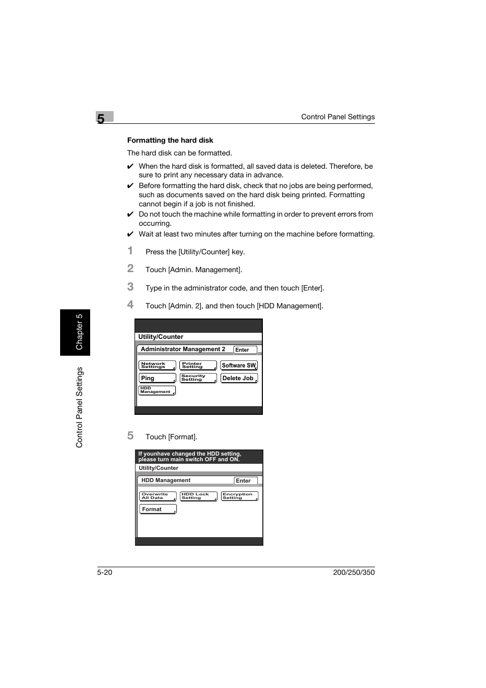 Formatting the hard disk, Formatting the hard disk -20 | Konica Minolta bizhub 200 User Manual | Page 127 / 204