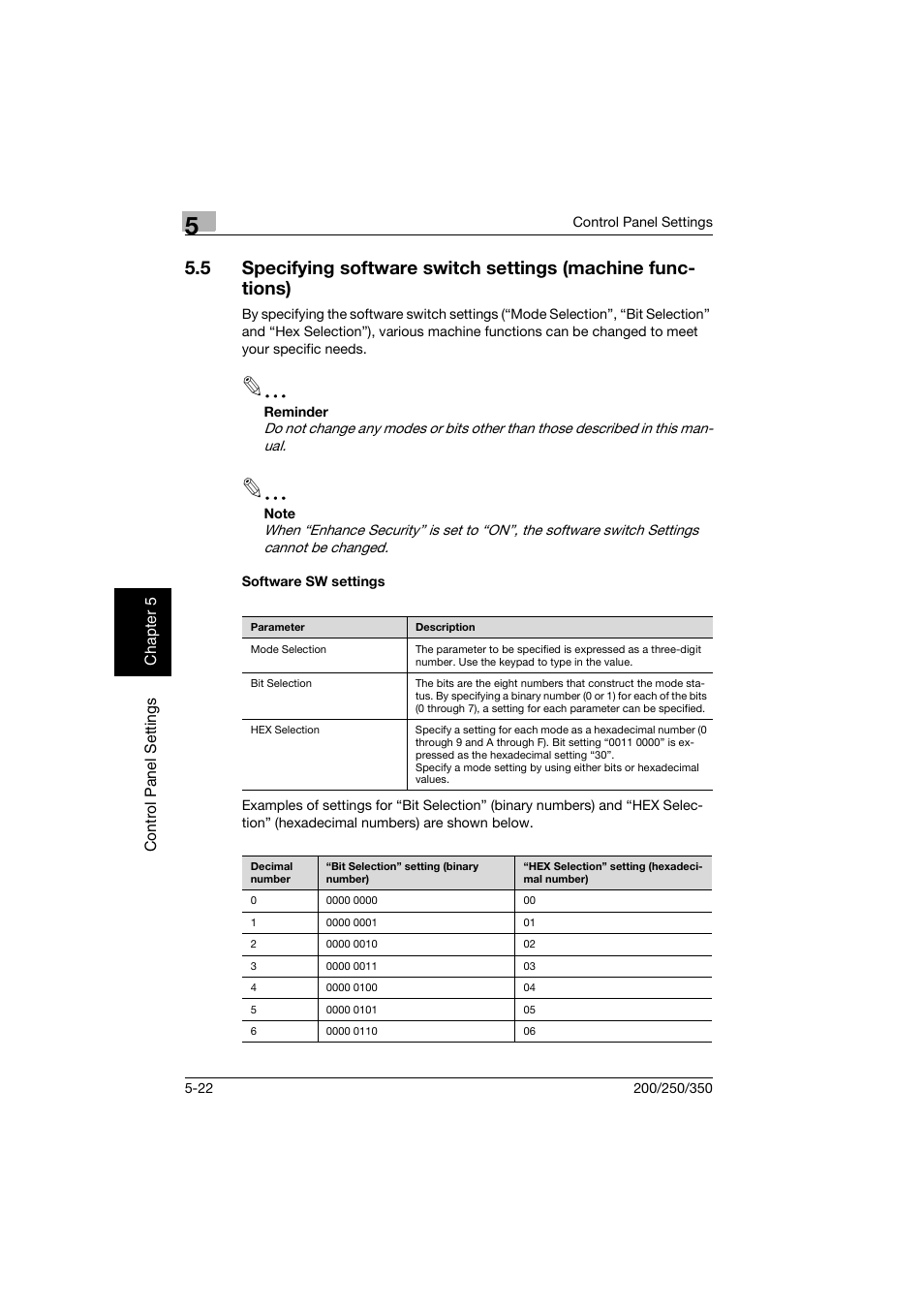 Software sw settings, Software sw settings -22 | Konica Minolta bizhub 200 User Manual | Page 129 / 204
