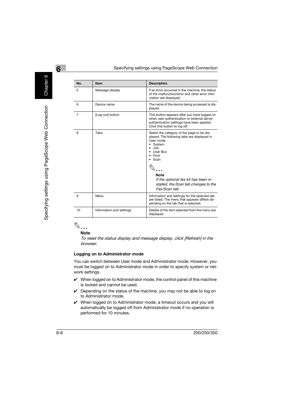 Logging on to administrator mode, Logging on to administrator mode -6 | Konica Minolta bizhub 200 User Manual | Page 147 / 204