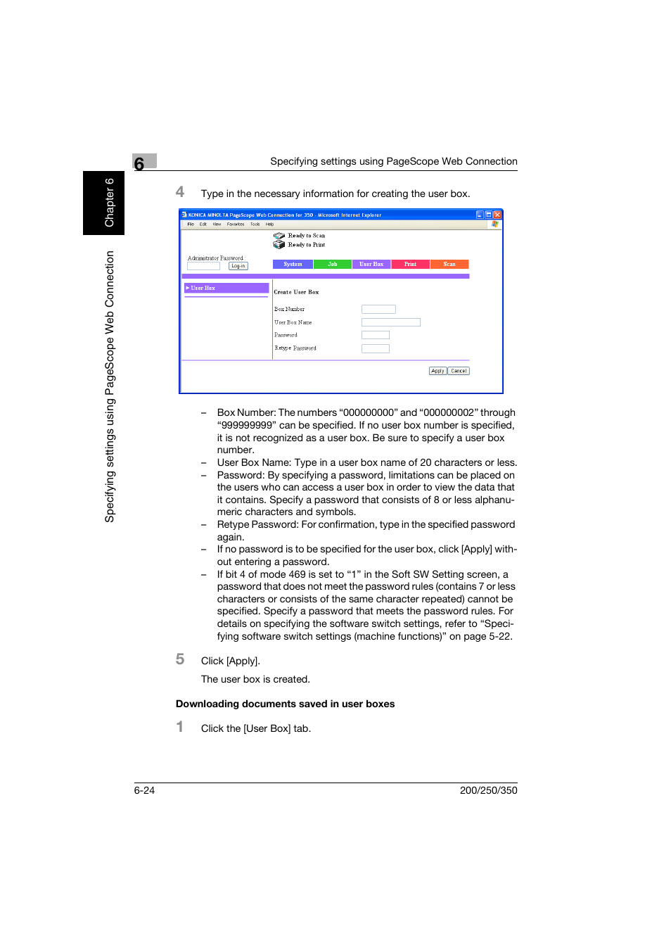 Downloading documents saved in user boxes, Downloading documents saved in user boxes -24 | Konica Minolta bizhub 200 User Manual | Page 165 / 204