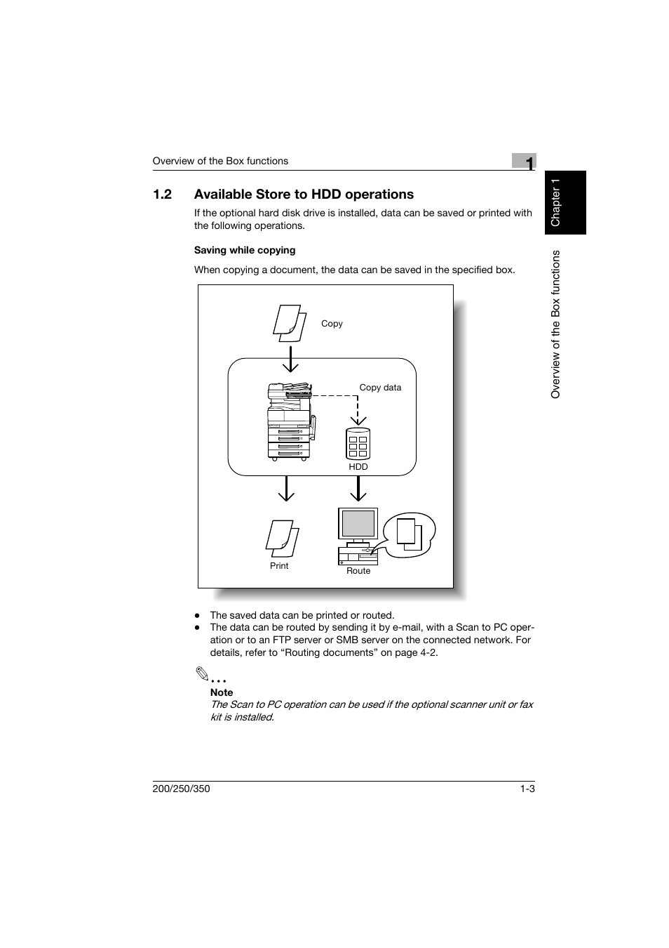 2 available store to hdd operations, Saving while copying, Available store to hdd operations -3 | Saving while copying -3 | Konica Minolta bizhub 200 User Manual | Page 20 / 204