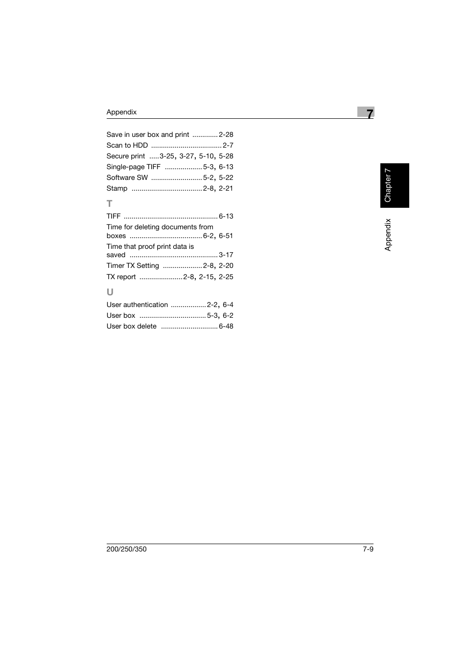 T to u | Konica Minolta bizhub 200 User Manual | Page 202 / 204