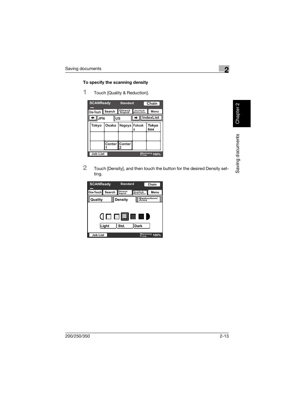 To specify the scanning density, To specify the scanning density -13 | Konica Minolta bizhub 200 User Manual | Page 36 / 204