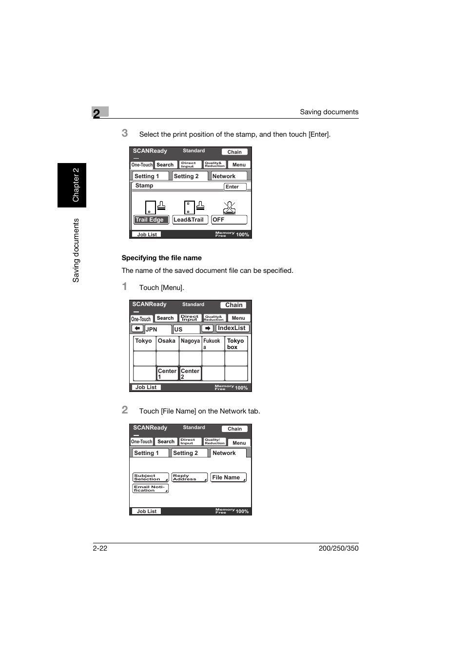 Specifying the file name, Specifying the file name -22, P. 2-22 | Konica Minolta bizhub 200 User Manual | Page 45 / 204