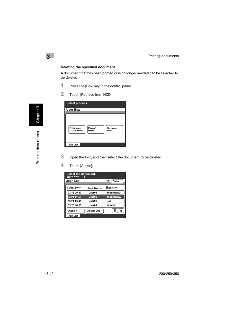 Deleting the specified document, Deleting the specified document -12 | Konica Minolta bizhub 200 User Manual | Page 65 / 204