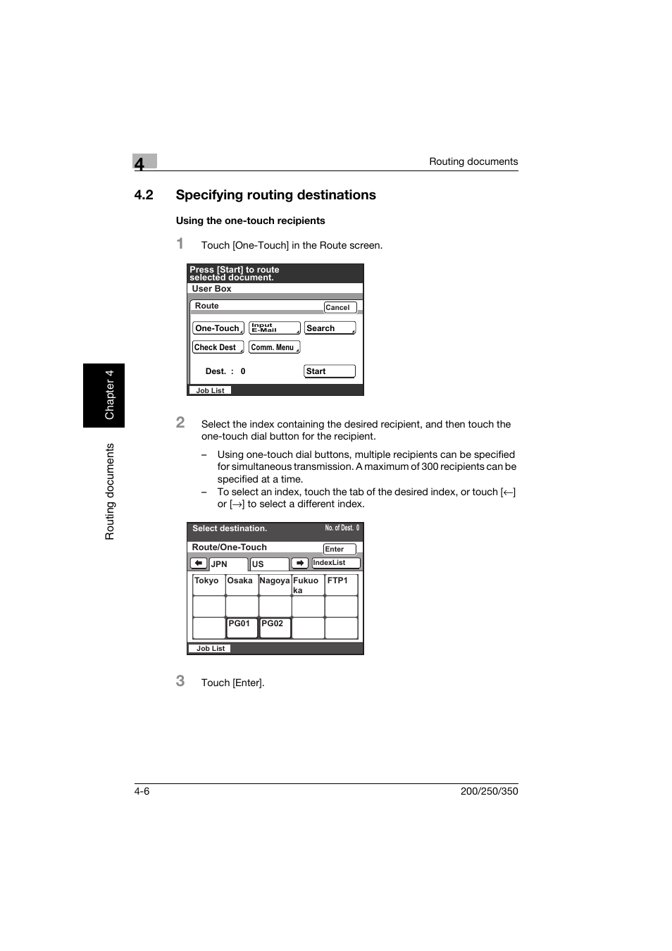 2 specifying routing destinations, Using the one-touch recipients, Specifying routing destinations -6 | Using the one-touch recipients -6 | Konica Minolta bizhub 200 User Manual | Page 97 / 204