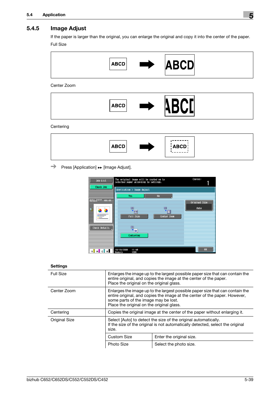 5 image adjust, Image adjust -39, P. 5-39 | Konica Minolta BIZHUB C652DS User Manual | Page 105 / 307