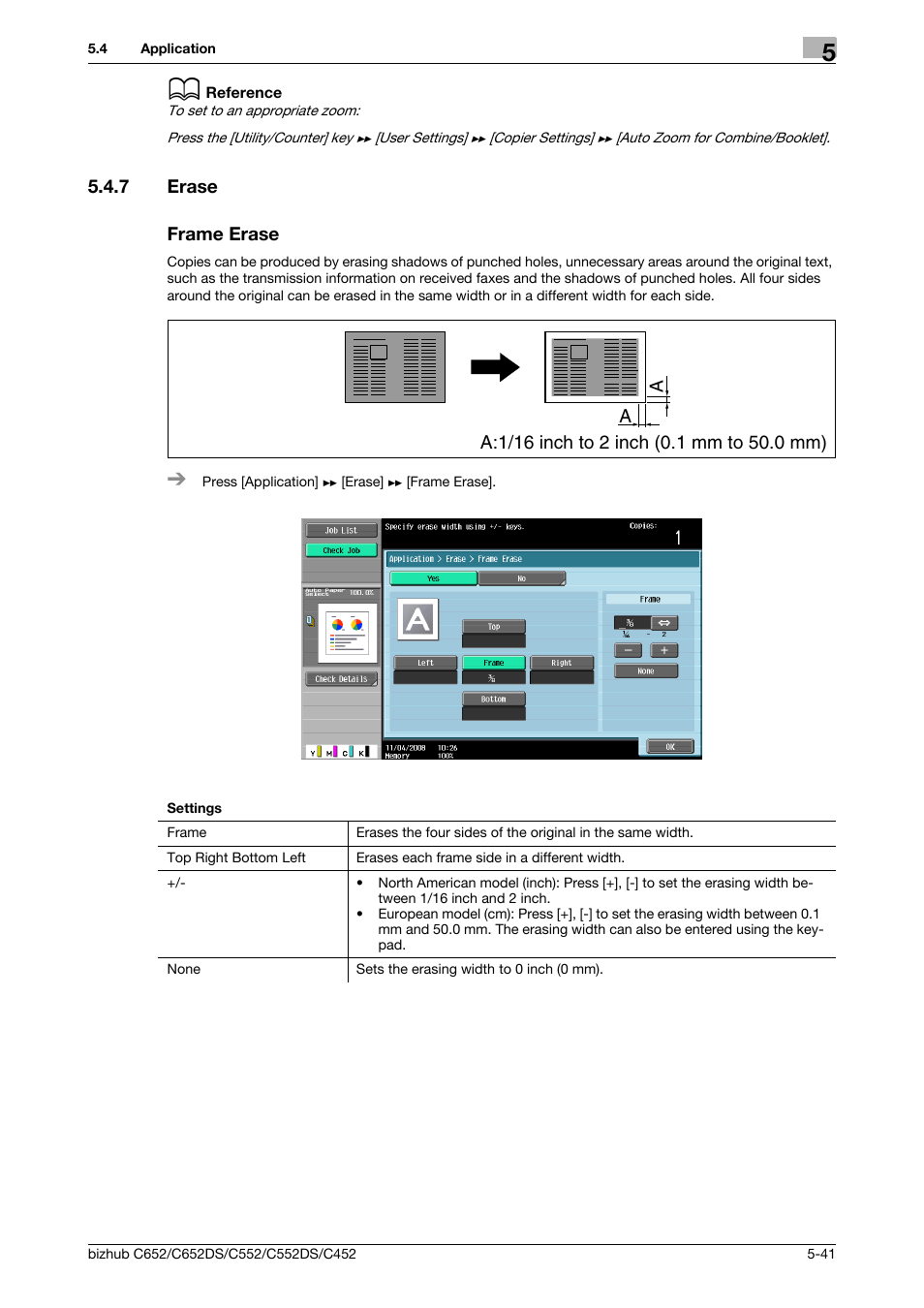 7 erase, Frame erase, Erase -41 frame erase -41 | P. 5-41 | Konica Minolta BIZHUB C652DS User Manual | Page 107 / 307