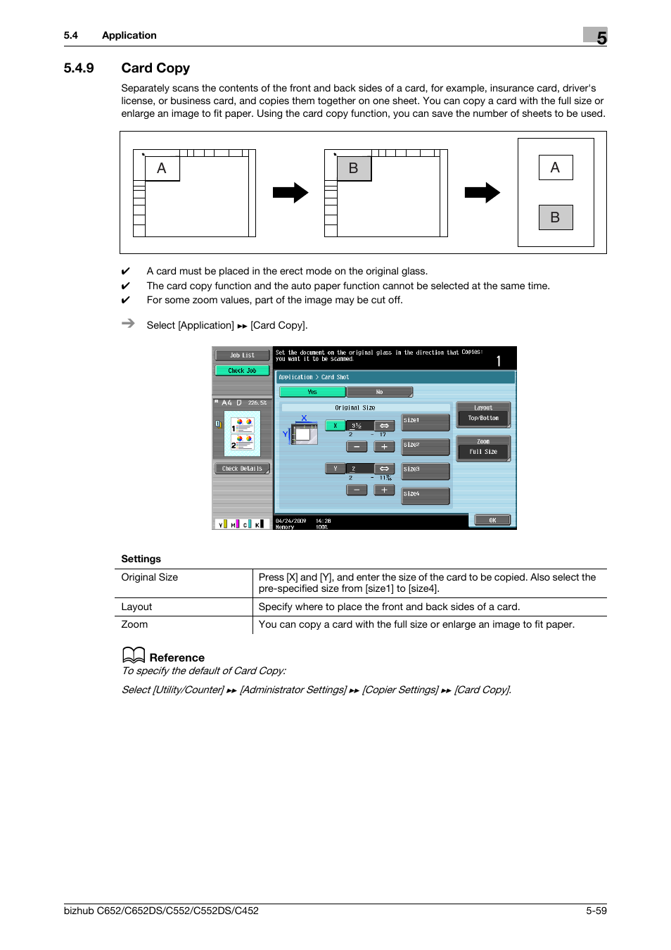 9 card copy, Card copy -59, P. 5-59 | Ab b | Konica Minolta BIZHUB C652DS User Manual | Page 125 / 307