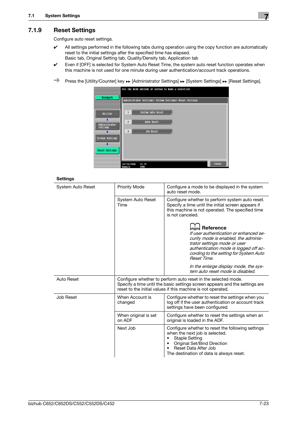 9 reset settings, Reset settings -23 | Konica Minolta BIZHUB C652DS User Manual | Page 171 / 307