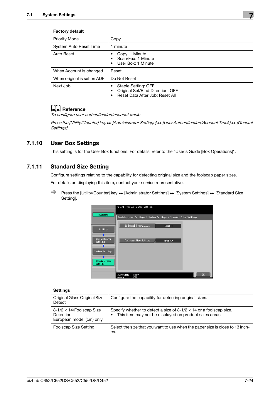 10 user box settings, 11 standard size setting, User box settings -24 | Standard size setting -24 | Konica Minolta BIZHUB C652DS User Manual | Page 172 / 307