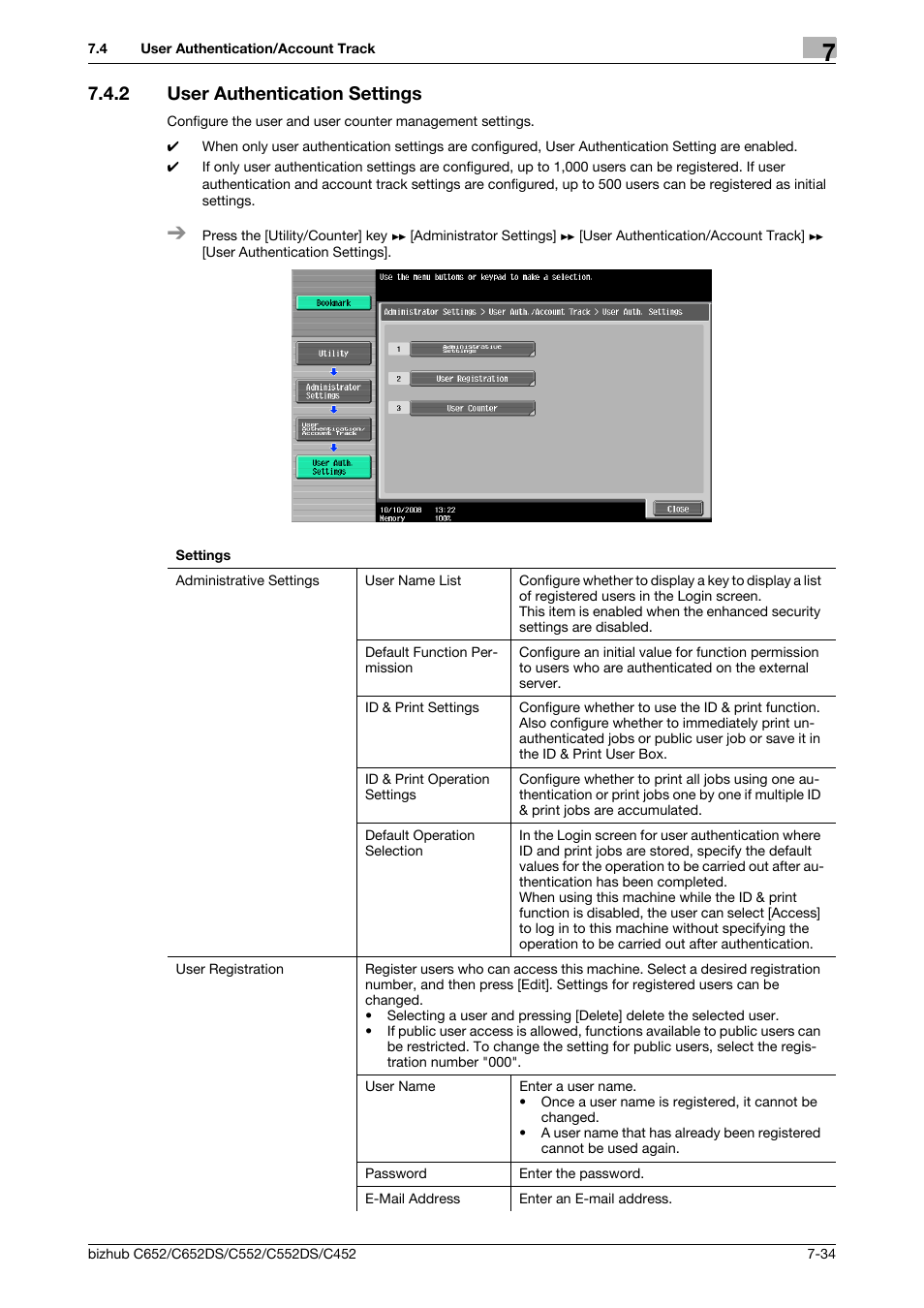 2 user authentication settings, User authentication settings -34 | Konica Minolta BIZHUB C652DS User Manual | Page 182 / 307