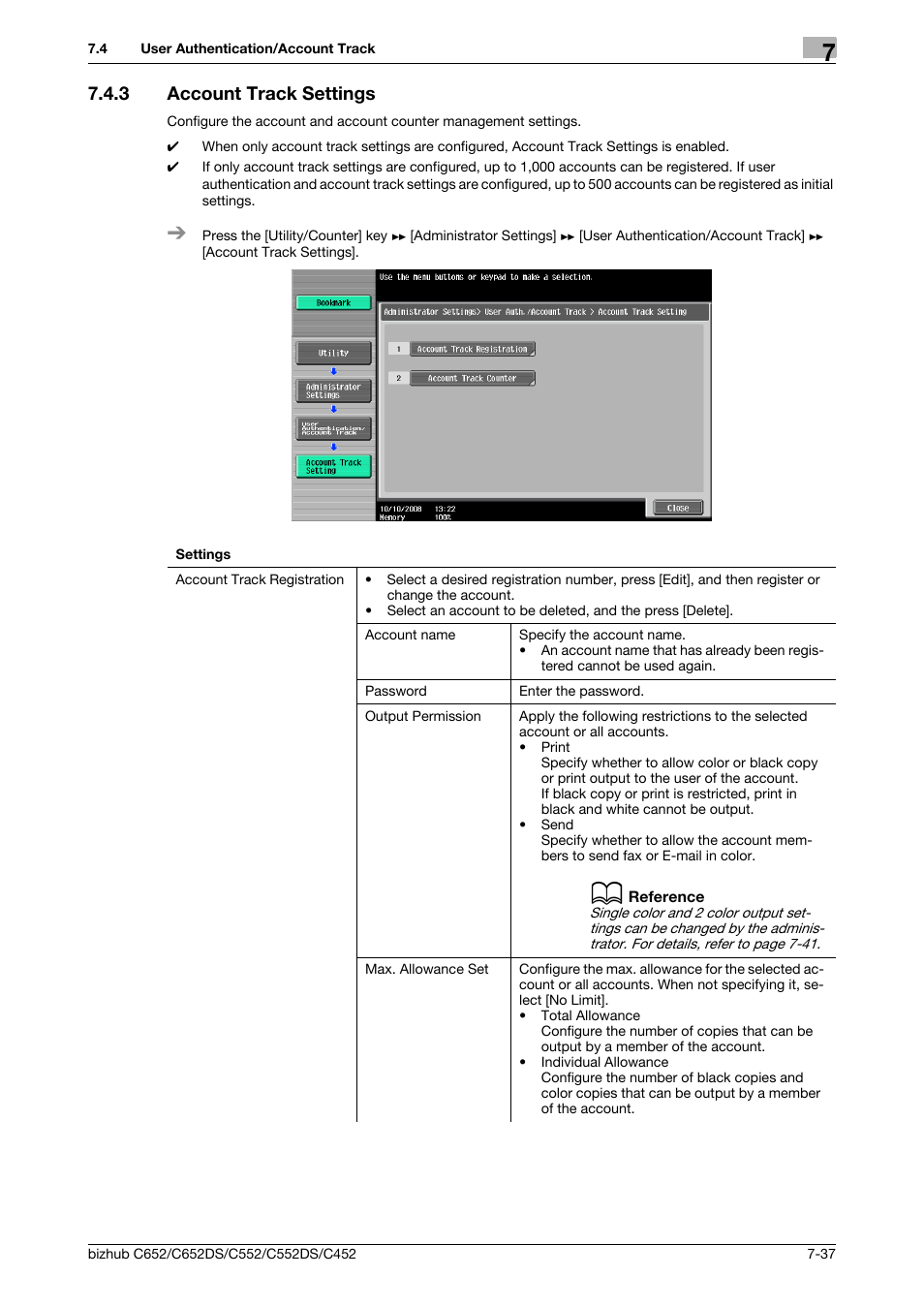 3 account track settings, Account track settings -37 | Konica Minolta BIZHUB C652DS User Manual | Page 185 / 307