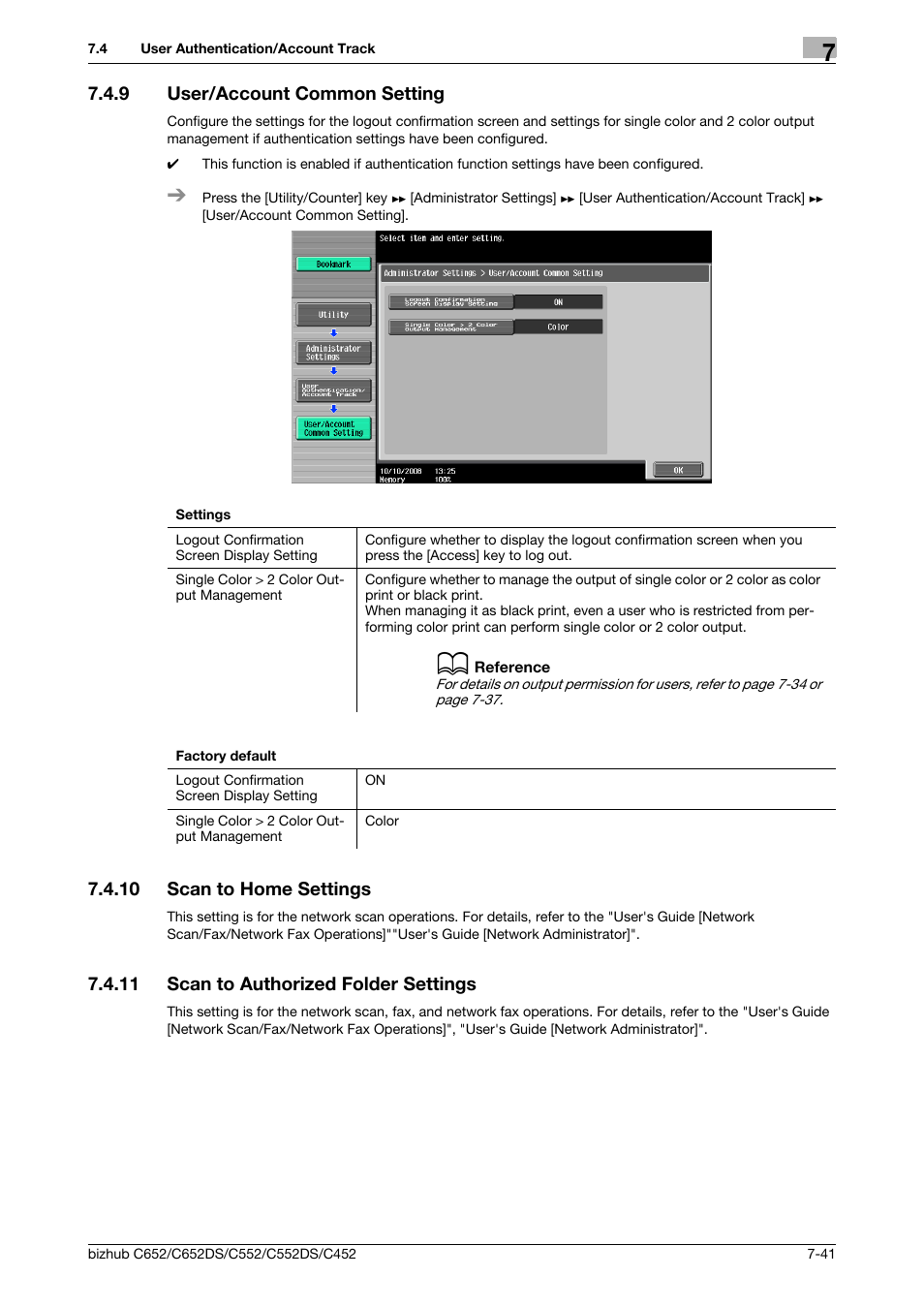 9 user/account common setting, 10 scan to home settings, 11 scan to authorized folder settings | User/account common setting -41, Scan to home settings -41, Scan to authorized folder settings -41 | Konica Minolta BIZHUB C652DS User Manual | Page 189 / 307