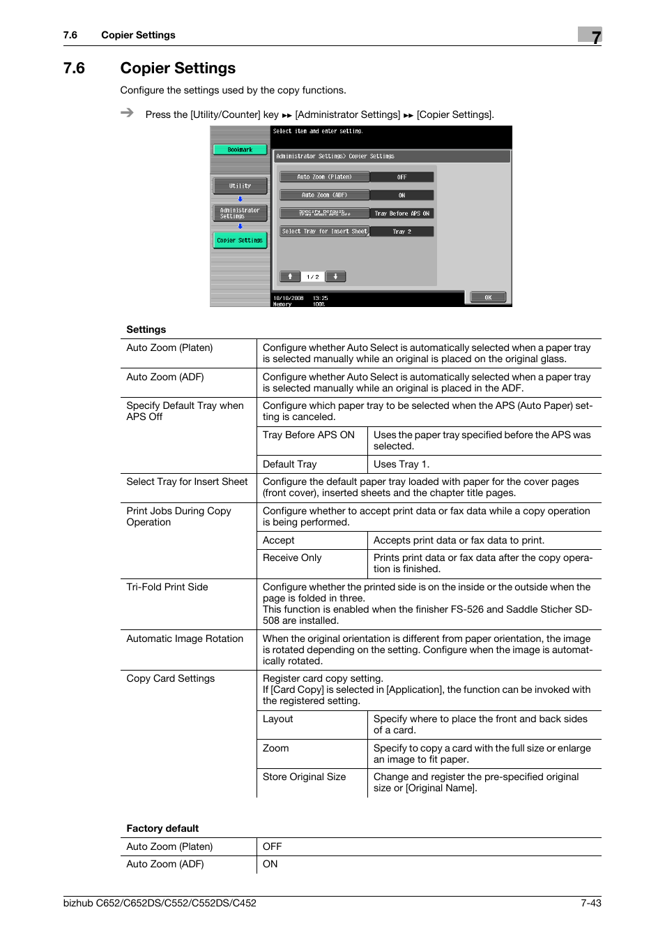 6 copier settings, Copier settings -43 | Konica Minolta BIZHUB C652DS User Manual | Page 191 / 307