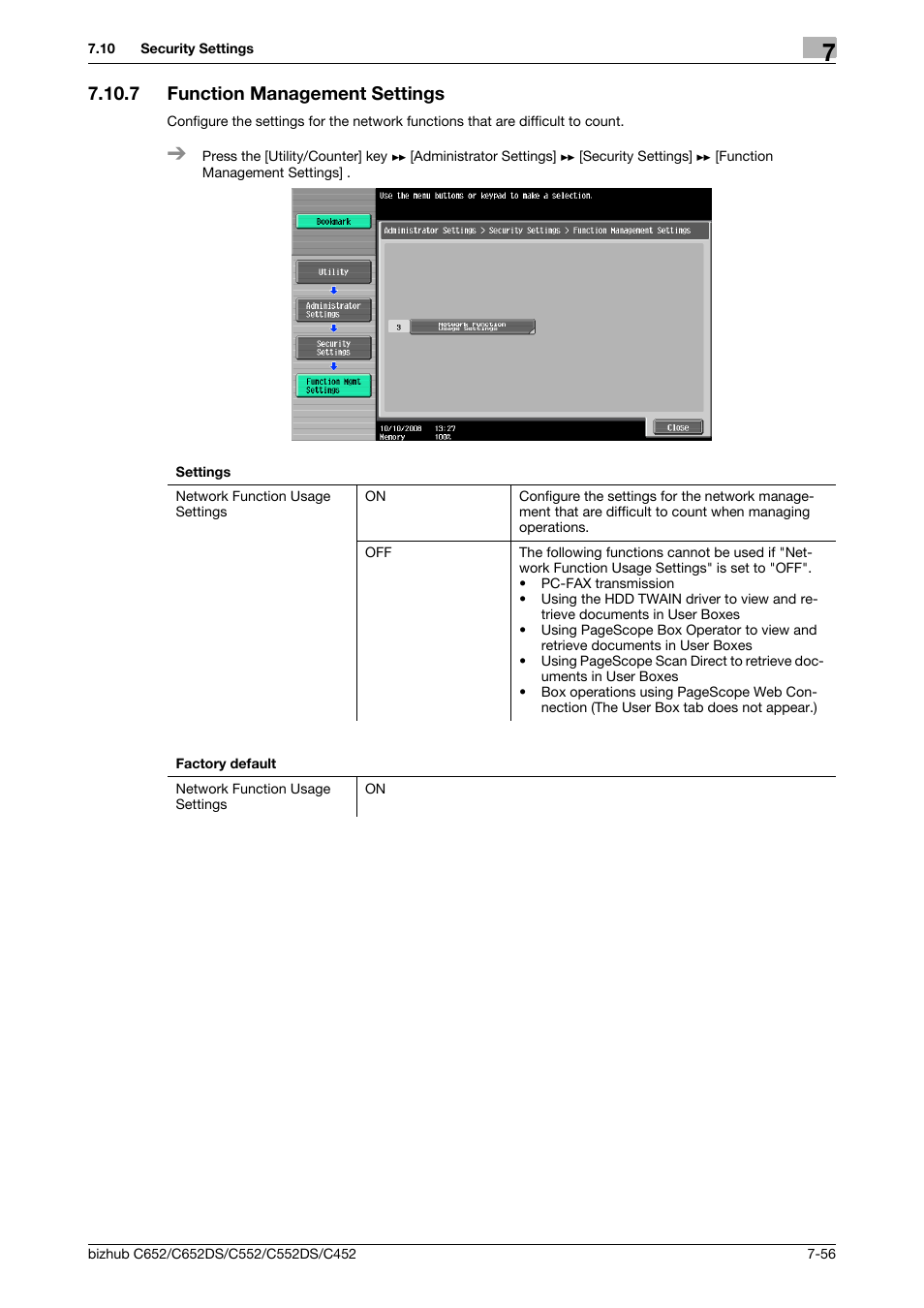 7 function management settings, Function management settings -56 | Konica Minolta BIZHUB C652DS User Manual | Page 204 / 307