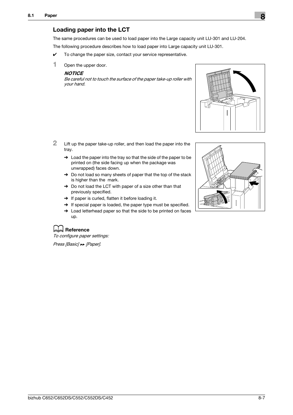 Loading paper into the lct, Loading paper into the lct -7 | Konica Minolta BIZHUB C652DS User Manual | Page 214 / 307