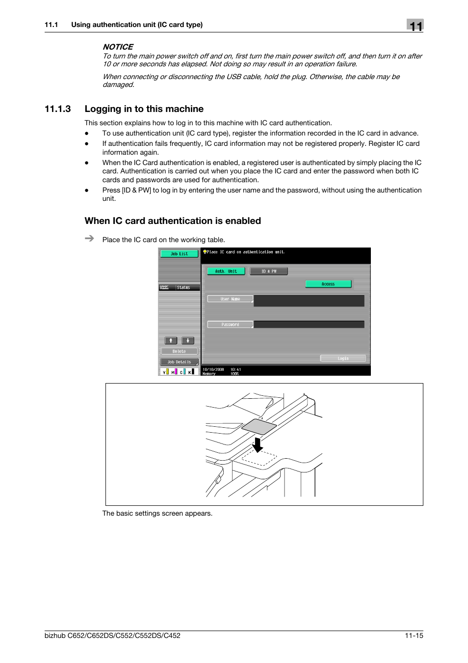 3 logging in to this machine, When ic card authentication is enabled | Konica Minolta BIZHUB C652DS User Manual | Page 268 / 307