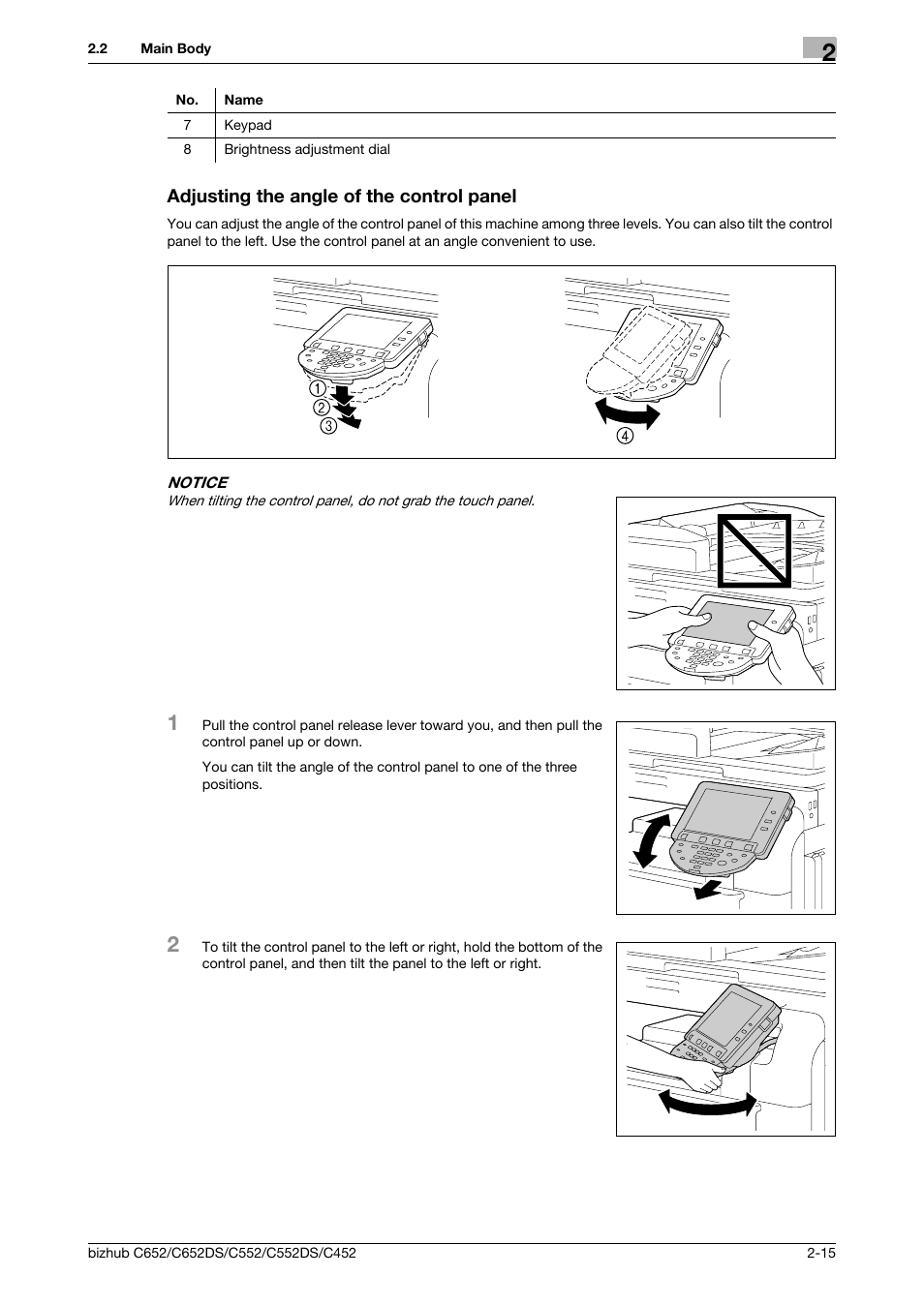 Adjusting the angle of the control panel, Adjusting the angle of the control panel -15 | Konica Minolta BIZHUB C652DS User Manual | Page 27 / 307