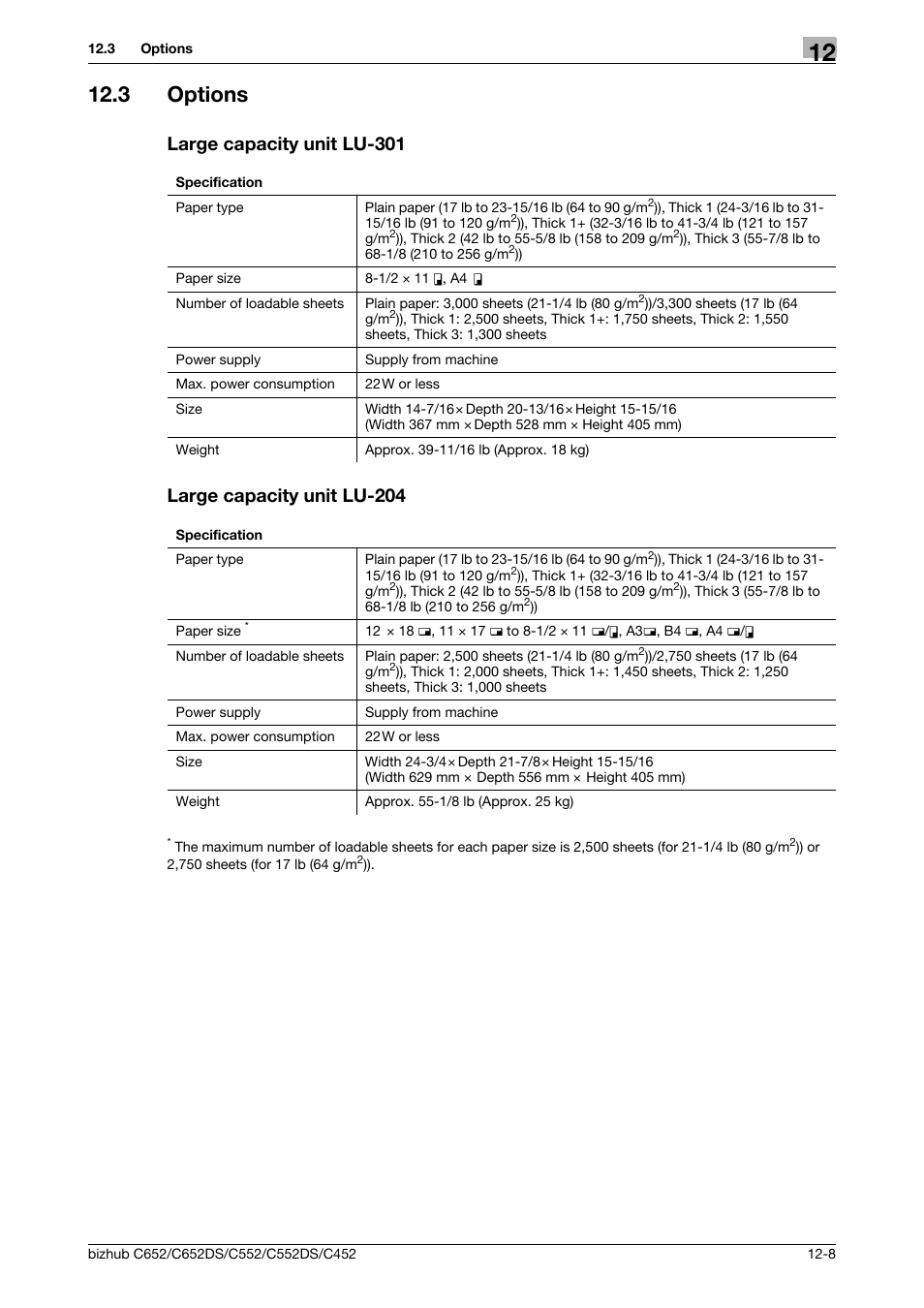 3 options, Large capacity unit lu-301, Large capacity unit lu-204 | Konica Minolta BIZHUB C652DS User Manual | Page 277 / 307